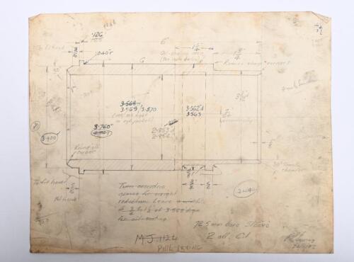 IRVING/SINCLAIR: An original pencil technical drawing of cylinder dimensions by Phil Irving, dated 24/11/52. Frank Sinclair notation