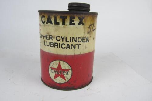 CALTEX:&nbsp; A 'Caltex Upper Cylinder Lubricant' one quart oil can, with screw lid.