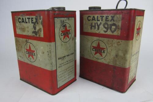 CALTEX: Two 'Caltex' One Gallon Thuban oil cans; with screw lids.
