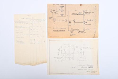 IRVING/FORD: Two technical drawings & Gear-Box Ratio Sheet. 'GUIDEPLATE, PUSHROD, Material; Hard M.S Sheet' as drawn by P.E. Irving on 29-7-74