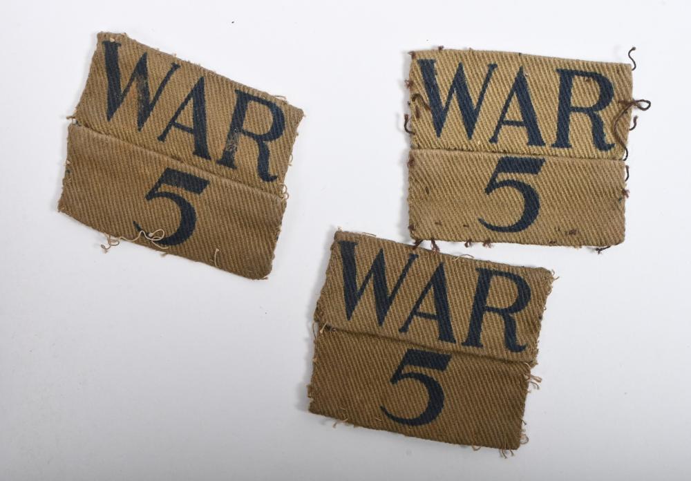 IRVING/WAR LABELS: Three 'WAR 5' cloth labels