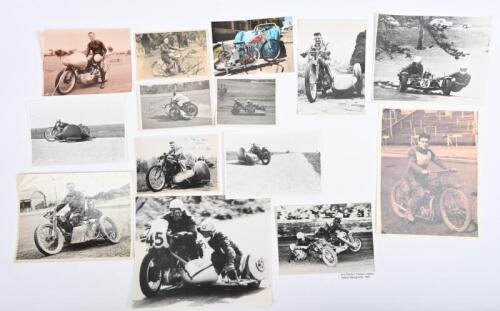 IRVING/MOTORCYCLE RACING: A collection of black and white pictures with images of sidecars, speedway bikes and speed record attempts. Col.Crothers posing on bike before Australian Land Speed Record attempt