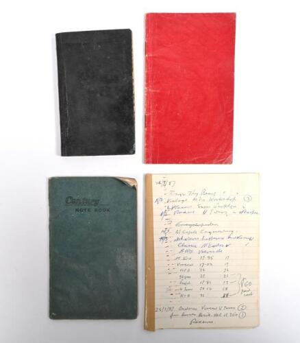 IRVING/NOTEBOOKS: Four notebooks belonging to Phil Irving. Motor cycle entries, calculations & notations