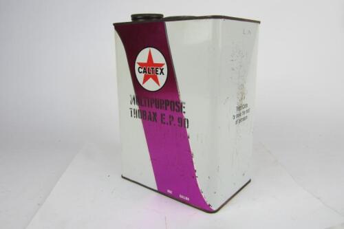 CALTEX: A 'Caltex Multipurpose Thuban E.P 90' oil can with screw lid. Purple stripe