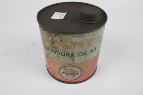 CALTEX: A 'Caltex Spindura Oil AA' half litre oil can, with screw lid