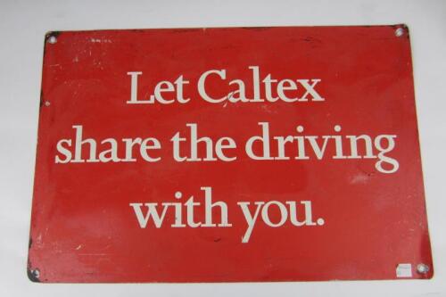 CALTEX: A 'Let Caltex share the driving with you.' tin rack sign