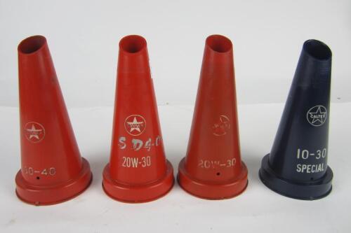 CALTEX: A set of four plastic 'Caltex' oil pourers. 10-30 Special, 20W-30, 30-40