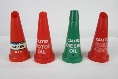 CALTEX: A group of four 'Caltex' plastic oil pourers. Includes SAE 40, Multi Grade, Diesel Oil