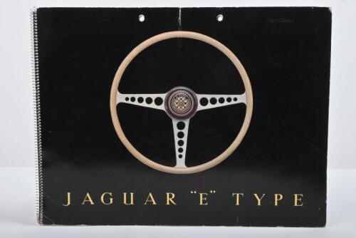 JAGUAR: E-Type. One original Series I, 3.8 Litre E-Type Coupe and Roadster brochure with road test pages. Stamped Kirshbaum Jaguar to page 3. 16 pages. Wire bound spine. Two punch holes to top of brochure.