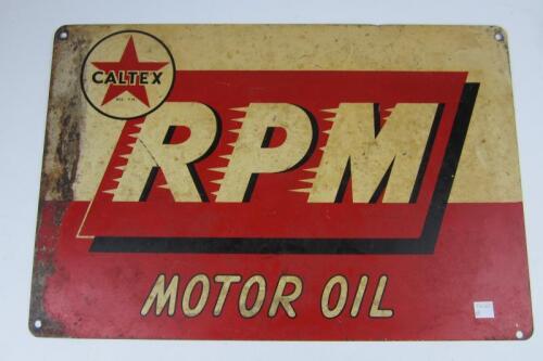 CALTEX: A tin 'Caltex RPM Motor Oil' rack sign