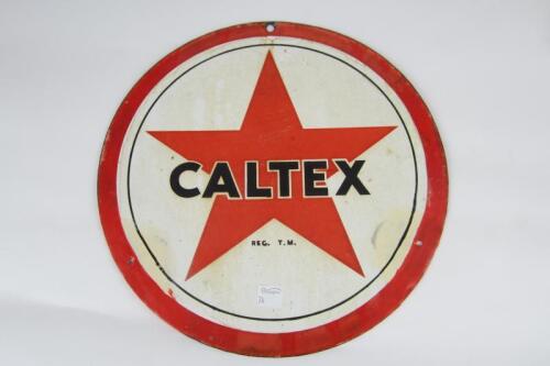 CALTEX: A double sided circular Caltex star enamel sign