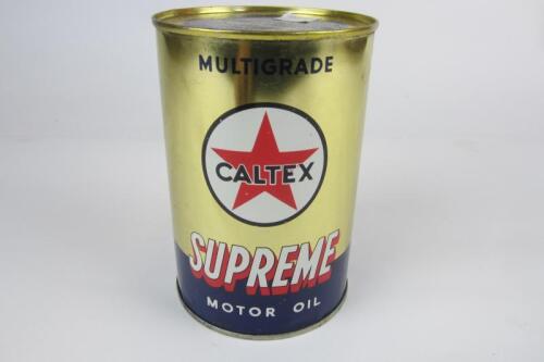 CALTEX: A sealed gold can of 'Caltex Supreme Multigrade 10W-30' 1 Litre&nbsp;Motor Oil