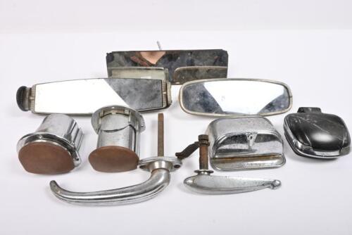 ASSORTED PARTS: Four ashtrays. Two exterior door handles. Three interior mirrors