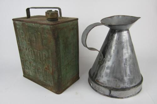 PLUME: A 'Plume Motor Spirit' two gallon oil can. With oil tin jug