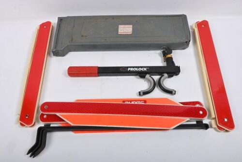 SAFETY EQUIPMENT: One Sperling Prolock Steering Lock with two keys. One Durite Safety triangle in plastic container. Two safety triangles in original cardboard boxes.