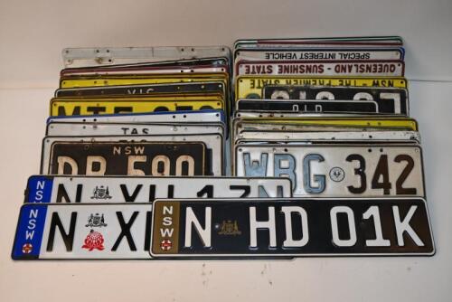 NUMBER PLATES: One box of 52 assorted Australian number plates. (For display use only).
