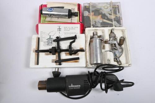 TOOLS: One Wagner heat stripper kit. One Binks USA spray nozzle. One Samson touch up gun. One NOS Pilot bearing puller. One Shinano middle die grinder #SI.2011