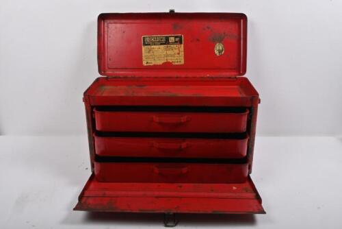 TOOLS: Sidchrome red 3 draw tool chest with upper compartment. 500mm(w)x270mm(h)x200mm.