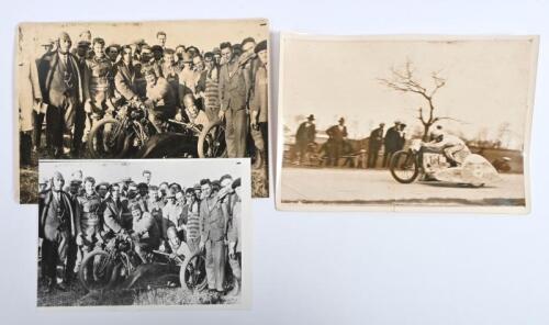 IRVING/BRUCE: Three early black and white Phil Irving and Alan Bruce pictures. Phil Irving posed as under 600cc champion in a A.J.S, 1927, Warragul