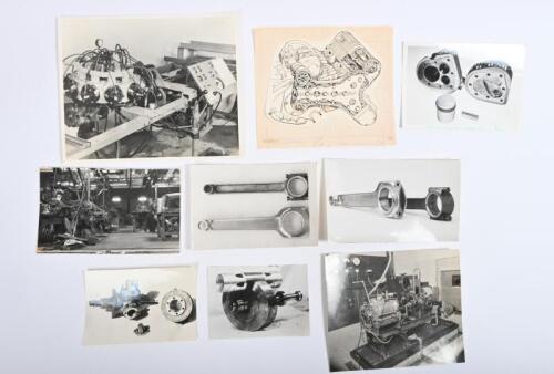 IRVING/BENTLEY: A group of black and white photographs predominantly concerned with Bentley. Picture of re-designed con-rods, ex John Goddard's 8 litre Bentley, as designed by Phil Irving. 'Crankless Engines Ltd' Workshop picture
