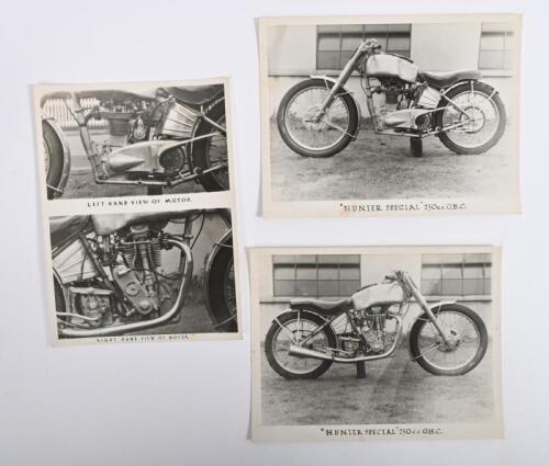 IRVING/HUNTER: Three original press photos of the "HUNTER SPECIAL" 250c.c O.H.C.