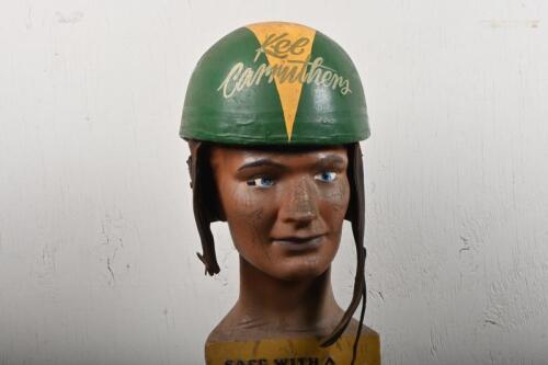 KEL CARRUTHERS: A 1950s/1960s Cromwell plum pudding racing helmet, believed to have possibly been used by Australian GP racing legend Kel Carruthers in period, with later scripting 'Kel Carruthers' to front. BUST NO INCLUDED IN THIS LOT