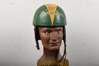 KEL CARRUTHERS: A 1950s/1960s Cromwell plum pudding racing helmet, believed to have possibly been used by Australian GP racing legend Kel Carruthers in period, with later scripting 'Kel Carruthers' to front. BUST NO INCLUDED IN THIS LOT