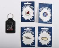 REV GOMM: A collection of four Rev Gomm badges including logos for Austin, Vauxhall, Wolseley and Hillman along with Vauxhall Chevette keychain