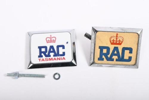 RAC: Two RAC grille badges including one unused RAC Tasmania badge