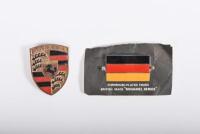 PORSCHE 901: A original Porsche 901 hood emblem badge, along with a chromium plated German flag badge.
