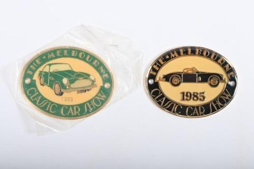 CLASSIC CAR SHOW: Two badges from the Melbourne Classic Car Show 1985 and 1989