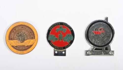 CAR CLUBS: Three badges from&Acirc;&nbsp;car clubs including Classic & Historic Automobile Club of Australia, Western Vehicle Restorers Club and the Rockhampton Veteran and Vintage Club