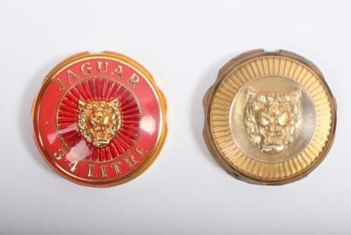 JAGUAR: Two Jaguar plastic grille badges including a Mk1 badge and a E-Type badge