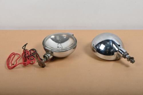 SPOTLIGHTS: A pair of vintage chrome driving spotlights with clear glass lens