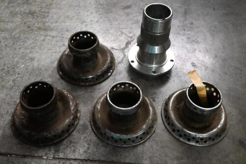 WIRE WHEEL HUBS: Four Jaguar or DBS Aston Martin hubs. One new Jaguar right hand spline assembly.