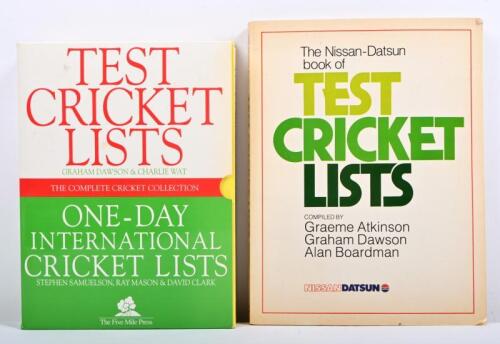 TEST CRICKET LISTS: Two soft cover books 'TEST CRICKET LISTS' and 'ONE-DAY INTERNATIONAL CRICKET LISTS'