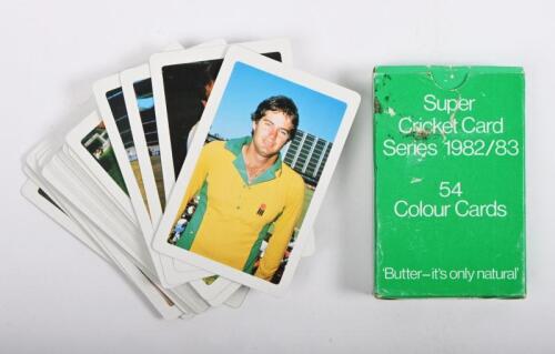 CRICKET CARDS: A box set of 'Super Cricket Card Series 1982/83' collectible cards, includes 54 cards, players such as Dennis Lillee, Allan Border, Greg Chappell and others&nbsp;