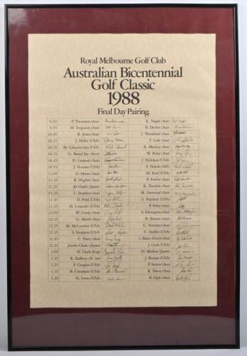 GOLF CLASSIC: A framed and glazed print of the Royal Melbourne Golf Club 'Australian Bicentennial Golf Classic 1988&nbsp;Final Pairing' poster