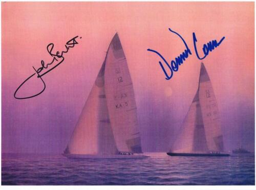 AMERICA'S CUP: A colour picture from the America's Cup sailing competition, autographed by John Bertrand and Dennis Conner