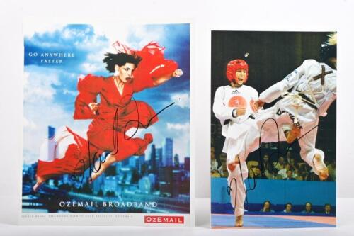 LAUREN BURNS: Two autographed colour picture of Taekwondo Gold Medallist Lauren Burns