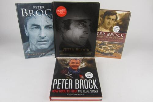 BROCK: Four hardcover books detailing the racing career of Peter Brock. Peter and Bev Brock signatures