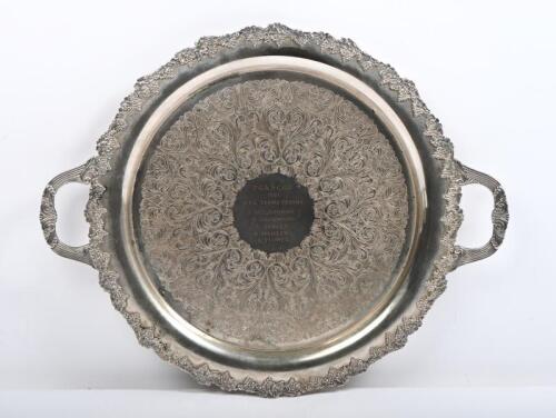 MELBOURNE VFL: A interesting electro plated silver 'Kemson Reproduction Old Sheffield' plate with 'P.G.A.S.C.G.D 1981 VFL Teams Trophy-Melbourne&nbsp;engraved to center with players names including Robert Flower