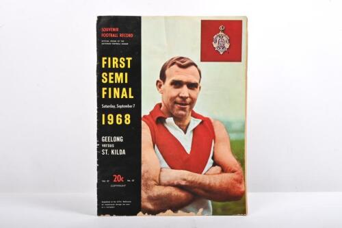 1968 VFL FINALS: A football record from the 'First Semi Final' Saturday September 7th 1968 - Geelong versus St.Kilda