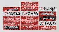 NOVELTY DECALS: 16 approx. NOS Novelty Peel-Back Self Adhesive Decals; Subjects:- Planes/Cars/Trains/Trucks each 205mm x 55mm