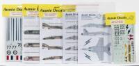 AUSSIE DECALS: 6 NOS Sealed Aussie Decals 1/72 Scale RAAF decals including Hercules/Caribou/Phantom/Canberra/Skyhawk/FA 18F Super Hornet