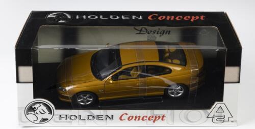 HOLDEN: A NOS 1:18 scale AutoArt Holden Concept Coupe Mustard Metallic die-cast model with opening parts & numbered certificate