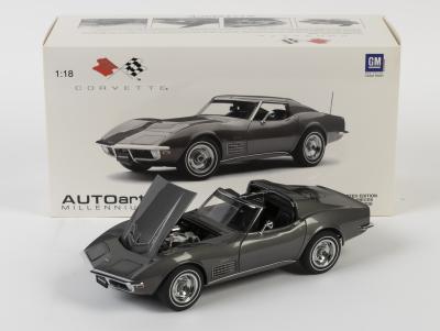 CORVETTE: A NOS 1:18 scale AutoArt Millenium Chevrolet 1970 Corvette die-cast model with opening doors, bonnet, steerable front wheels, removable roof & numbered Certificate of Authenticity