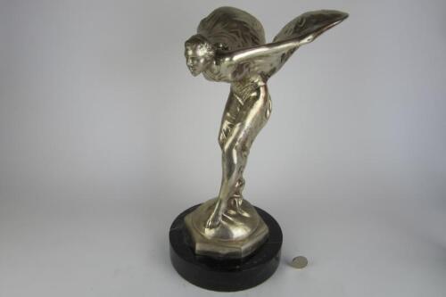 ROLLS-ROYCE: A large showroom proportion 'Spirit of Ecstasy' after Sykes, mounted on marble base (49cm high)