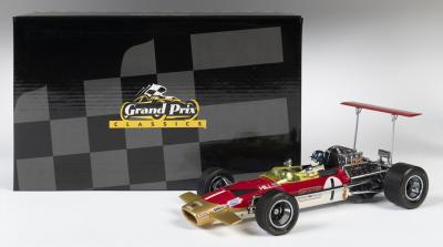 LOTUS: A NOS 1:18 scale Exoto Lotus Cosworth Ford 49B Grand Prix of South Africa 1969 #1 Graham Hill die-cast model