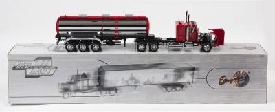 TRUCK & TRAILER: A NOS 1:28 scale Enzaka Collectibles Peterbilt Truck with opening Bonnet/Doors & Tanker Trailer die-cast assembled model